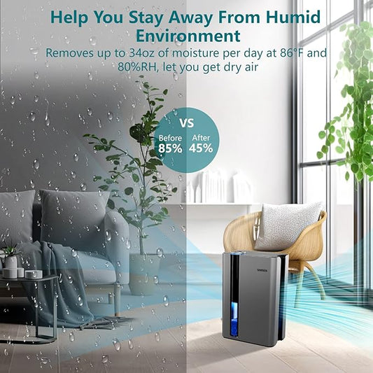 SIMSEN 95oz Dehumidifiers for Home, 800 sq ft Dehumidifier Reusable Filter, Small Dehumidifier with Drain Hose, Dehumidifiers for Bedroom Bathroom Basements Closet RV