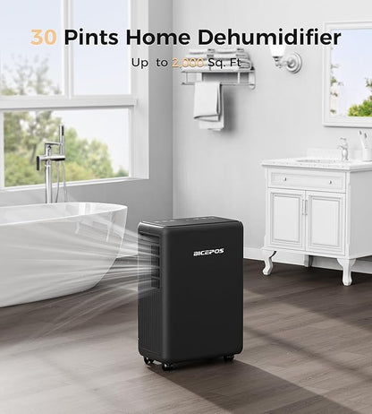 2000 Sq.Ft Dehumidifier for Basement, 30 Pints Dehumidifiers for Home with Drain Hose, 0.52 Gal Water Tank, Intelligent Humidity Control, Auto Shut Off, For Large Rooms and Home