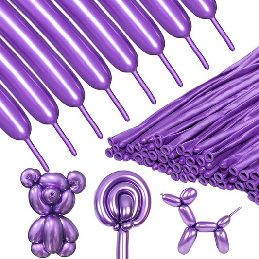 Metallic Pruple 260 Balloons Premium Long Twisting Animals Magic Balloons for Birthday Kids Wedding Party Supply 100pcs