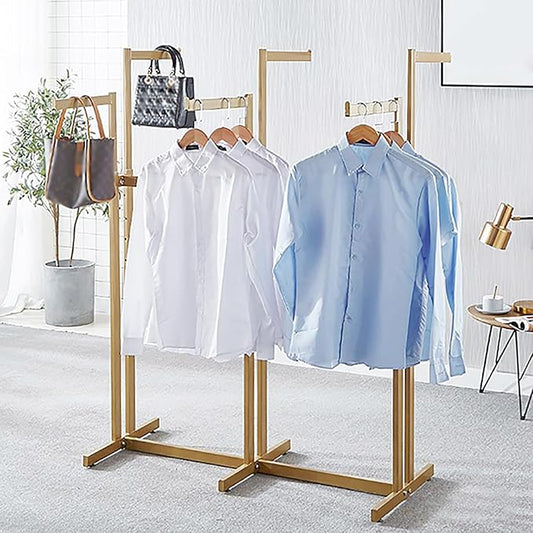 Floor Standing Metal Garment Rack - Heavy Retail Display Racks With Wheels, 8 Arms Clothing Rack, Square Tubing Portable Shirt Racks, Merchandise Display For Hanging Clothes (L-gold)