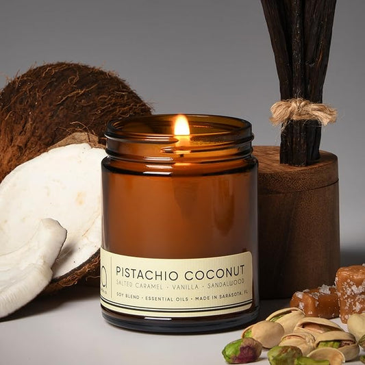 Bia Candle Co Soy Blend Candle – Creamy Coconut, Pistachio & Salted Caramel Over Vanilla & Tonka – Clean Long Burn, Lead-Free Wick – Pistachio Coconut, 7 oz
