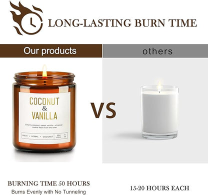 Coconut Vanilla Candles - 9 oz Natural Soy Candles for Home Scented, Long Lasting Soy Wax Aromatherapy Candle Gift Set for Women Spa Relax Stress Relief & Meditation