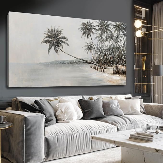 GAIDUOMAI Palm Tree Wall Art Island Picture Wall Decor Mountain Canvas Art Seascape Painting for Living Room Office Hotel Wall Hanging Decor 24x48 Inch