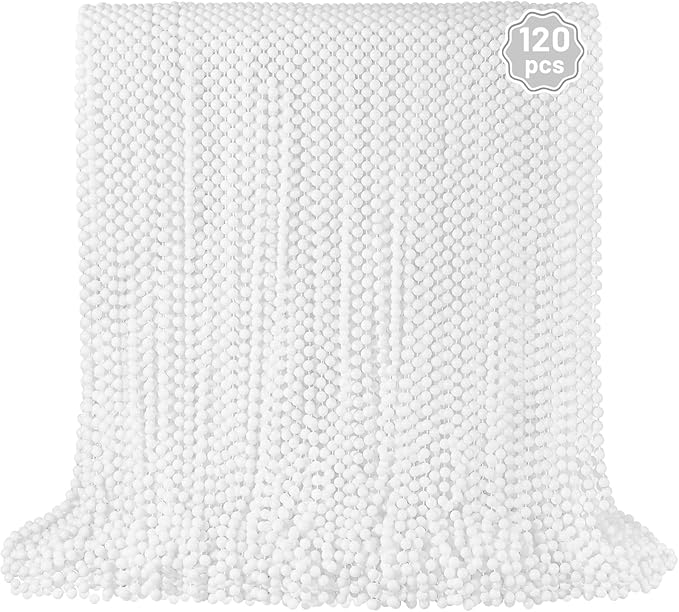 YAXINRUI 120 PCS White Mardi Gras Beads, 33" White Bead Necklaces Party Costume Necklace Round Parade Throw Beads in Bulk for Mardi Gras Christmas Festive Events, Party Favors