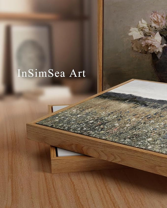 InSimSea Framed Canvas Wall Art Vintage Decor, Landscape Wall Art, Meadow with Flowers Art, Modern Farmhouse Decor, Cottagecore Bedroom Bathroom Office Decorations, 24"x36"