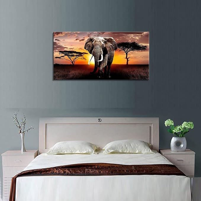 XXMWallArt FC3062 Canvas Wall Art Elephant Picture African Wild Animals Artwork Painting Print for Living Room Bedroom Kitchen Home and Office Wall Decor