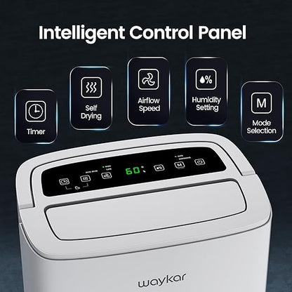 Waykar 80 Pints Energy Star Home Dehumidifier for Spaces up to 5,000 Sq. Ft at Home, in Basements and Large Rooms with Drain Hose, Handle, Auto Defrost and Self-Drying.