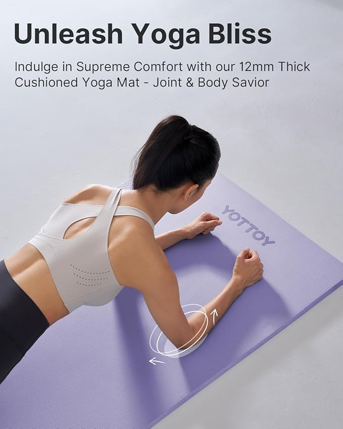 YOTTOY Yoga Mat，Extra Thick Yoga Mat (1/2inch),Professional TPE Exercise Mat,Non-Slip Workout Mat for Yoga, Pilates, Fitness, Barefoot Workouts, Home Gym Studio with Strap