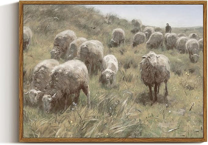 InSimSea Framed Canvas Wall Art Vintage Decor, Sheep on the Dunes Wall Pictures Farmhouse Decor Wall Art, Large Wall Art Living Room Decoration, Bathroom Bedroom Office, 12"x16"