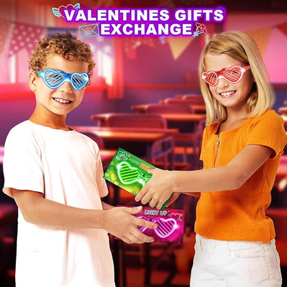 Shemira Valentines Cards for Kids Classroom, 24 Pack Valentines Day Cards with Light Up Glasses, Valentines Day Cards Gifts for Kids School Classroom Exchange, Valentines Gifts for School