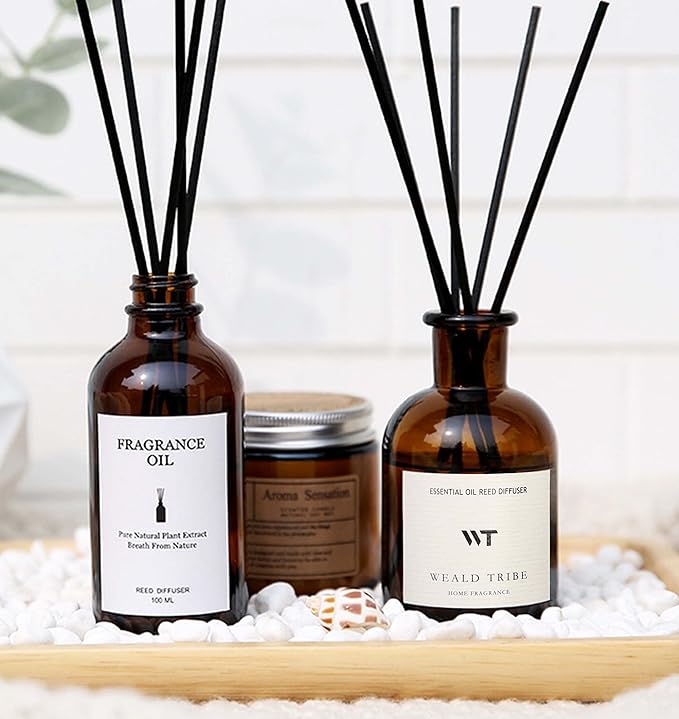 WEALD TRIBE Reed Diffuser Set for Bathroom Air Fresheners, Oil Diffuser Sticks with Flower | Eucalyptus & Mint Scent 4.0 fl oz Home Fragrance with Sticks Defusers | House Bedroom Office Shelf Decor
