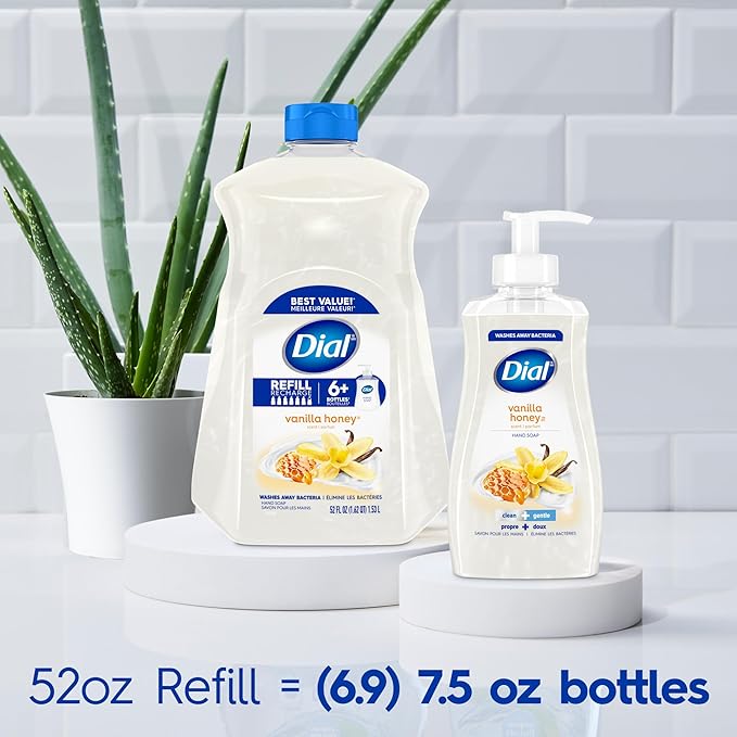 Dial Liquid Hand Soap, Vanilla Honey Scent, 52 Fl Oz Hand Soap Refill (Pack of 3), Dermatologist-Tested, Gentle Formula