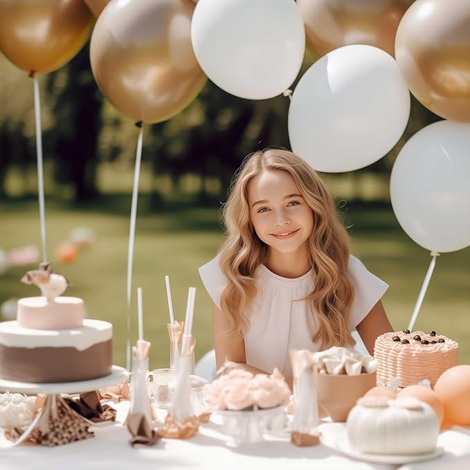 130PCS Khaki Balloons, Latex Balloons Different Sizes 18/12/10/5 Inch, Helium Balloons with Ribbon, Party Balloon Set for Birthday Wedding Graduation Anniversary Baby Shower Decorations.
