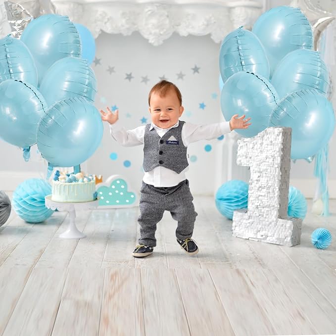 TONIFUL 30Pcs 18 Inch Large Light Blue Round Shape Foil Balloons Big Light Blue Circle Helium Mylar Ballons for Birthday Wedding Baby Shower Anniversary Engagement Party Decor Supplies