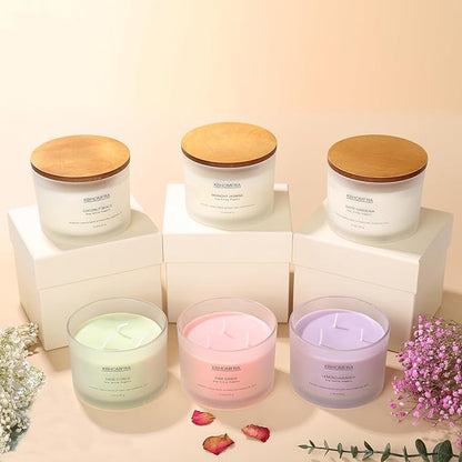 Scented Candle for Home, Lemon Lavender Essential Oils Fragrant, Soy Wax 12.4oz Large Capacity,3-Wick 70 Hours Burn,for Festival Luxury Gift,Sleep Relaxation Ambience