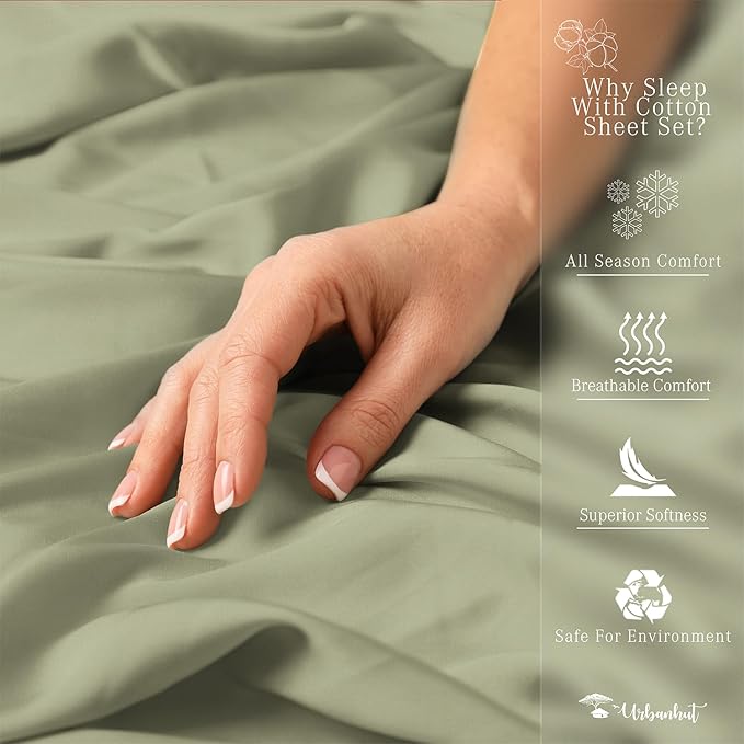 URBANHUT 800 Thread Count Egyptian Cotton Sheets Set Full Size, Luxury Full Size Bed Sheets, 4 Pc Bed Sheet Sets, Hotel Sheets Sateen Finish Fits 16" Deep Pocket - Sage