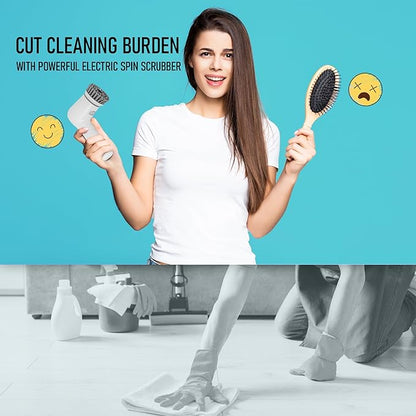 Electric Spin Scrubber,Cordless Cleaning Brush Scrubber for Home, IPX7 Waterproof with 5 Replaceable Brush Heads and Adjustable Removable Extension Handle