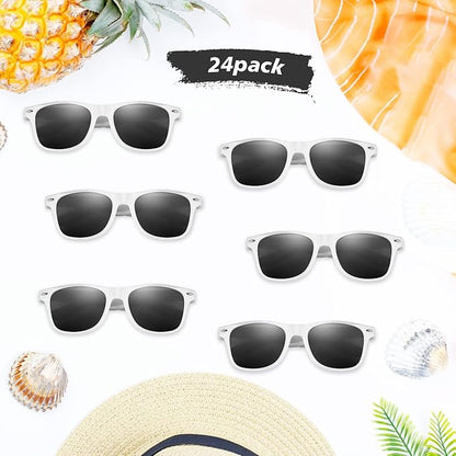 FEPITO 24 Pack Party Sunglasses Bulk for Birthday Party Favors Goody Bag Fillers for Beach Pool Party Toys for Adults, White
