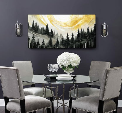 ARTZON Large Abstract Wall Art- Modern Black White Yellow Tree of Life Forest Canvas Print Pine Landscape Nature Horizontal Artwork Minimalist Picture for Living Room Bedroom Office Decor 48"x24"