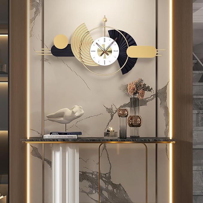 39x18 Inch Modern Decorative Wall Clock Battery Operated, Unique Silent Non-Ticking Large Clocks for Living Room, Kitchen, Bedroom, Office – Abstract Design Timepiece