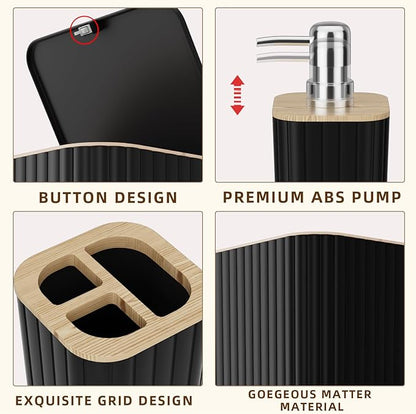 Bathroom Set - 25PC Black Bathroom Set with Shower Curtain and Rugs, Bathroom Accessories Set, Black Shower Curtain Set with Bathroom Trash Can