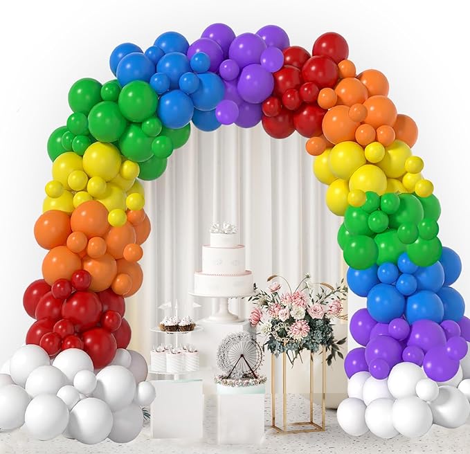 164pcs Rainbow Balloons - Arch Kit with 7 Assorted Colorful Sizes for Birthday Party, Baby Shower, Anniversary & Festival Decoration