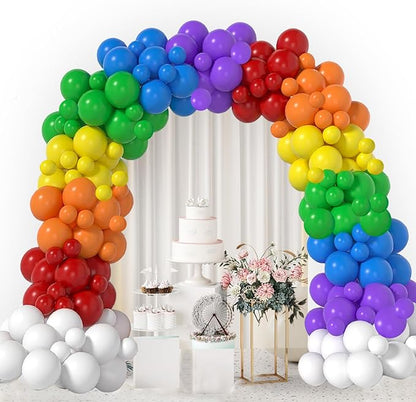 164pcs Rainbow Balloons - Arch Kit with 7 Assorted Colorful Sizes for Birthday Party, Baby Shower, Anniversary & Festival Decoration