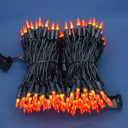 200 Count Orange Christmas Lights, Pack of 2 Strands 100 Count 33 ft Black Wire UL Listed Halloween String Light (Orange)