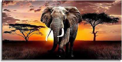 XXMWallArt FC3062 Canvas Wall Art Elephant Picture African Wild Animals Artwork Painting Print for Living Room Bedroom Kitchen Home and Office Wall Decor