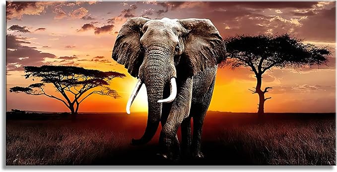 XXMWallArt FC3075 Canvas Wall Art Elephant Picture African Wild Animals Artwork Painting Print for Living Room Bedroom Kitchen Home and Office Wall Decor