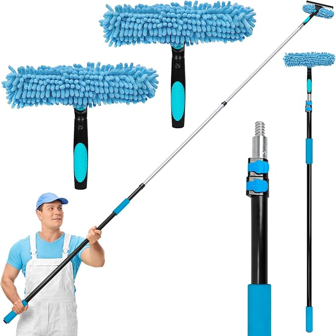 MAVRIZ 5-12 FT Window Washing Kit with Extension Pole (2 Window Squeegee + 1 Telescopic Pole)