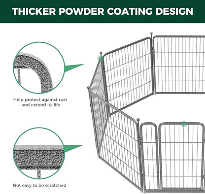FXW Garden Fence Outdoor for The Yard – 32in(H) x 54.7ft(L) Heavy Duty Metal Animal Barrier for Dog and Rabbit, Decorative Dog Fence, 24 Panels, Silver