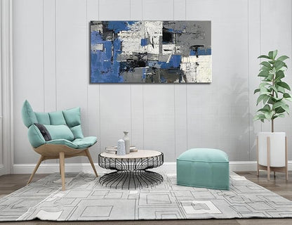 weiyiart Modern Abstract Wall Art – Blue Gray White Canvas Painting, Large 24"x48" Landscape Artwork for Living Room, Bedroom, Bathroom Office – Ready to Hang
