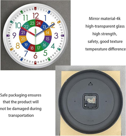 XFM Learning Clock for Kids Silent Non Ticking Battery Operated Colorful Teaching Time Clock 8 Inch Decorative Small Analog Clock for Kids Room Classroom School Playroom