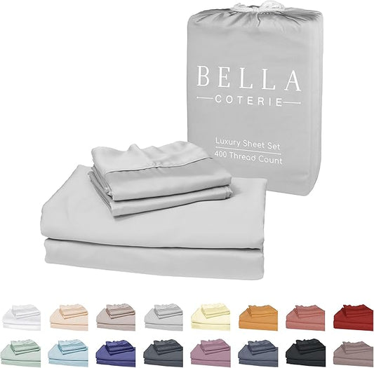 Bella Coterie Luxury Bamboo Viscose Split Top King Size Sheet Set | 100% Organically Grown | Ultra Soft | 34" Split | Cooling for Hot Sleepers | 18" Deep Pocket [Grey Mist]