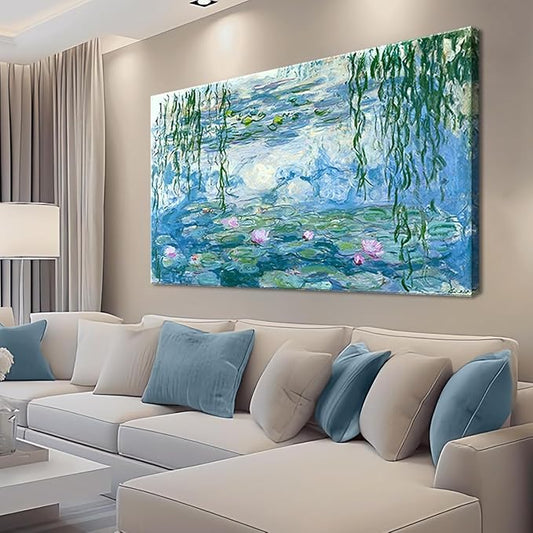 Large Water Lilies by Claude Monet Canvas Wall Art Famous Painting - Classic Canvas Art Wall Decor Picture Print with Framed for Home Office Wall Decor-32 x48