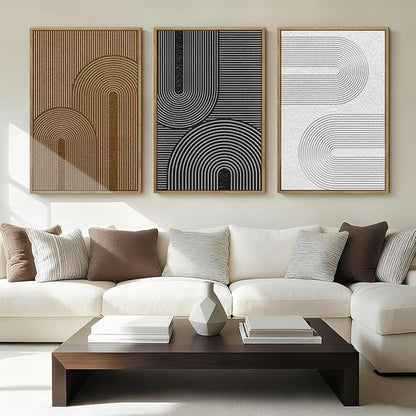 Extra Large Abstract Modern Wall Art Framed Dark Wall Painting Neutral Print Decor for Living Room Bedroom 24x36 Inches Set of 3