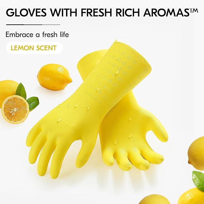 Vgo... 1 Pair Household Cleaning Gloves Infused with Rresh Rich Aromas, Lined Dishwashing Gloves,Long Sleeves Kitchen Gloves, Bathroom Cleaning, Gardening, Pet Care(Yellow,Size M,TP1117)