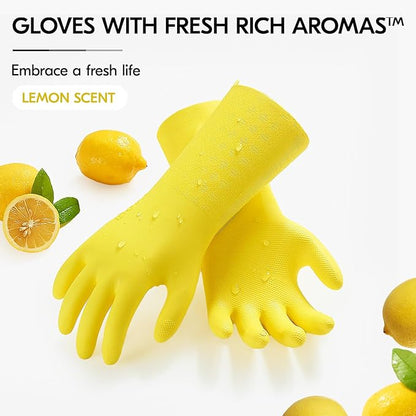 Vgo... 1 Pair Household Cleaning Gloves Infused with Rresh Rich Aromas, Lined Dishwashing Gloves,Long Sleeves Kitchen Gloves, Bathroom Cleaning, Gardening, Pet Care(Yellow,Size XL,TP1117)