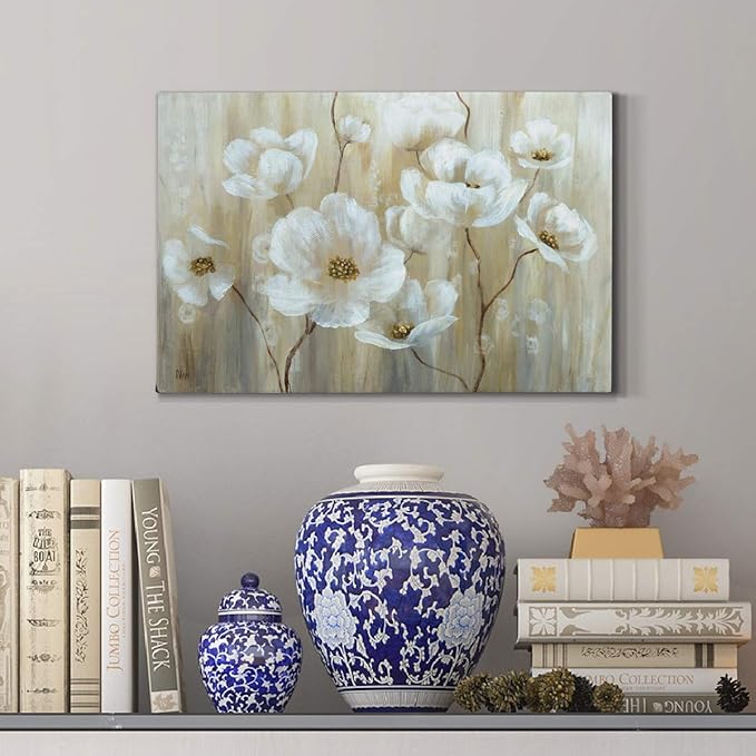 Wexford Home Home Decor Landscape Canvas Wall Art Abstract Floral Painting Modern Pictures Artwork Decoration for Living Room Kitchen Bathroom Office, Ready to Hang, Shimmering Blossoms, 8x12