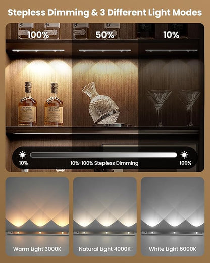 3 LED Under Cabinet Light, Under Counter Dimmable Lighting with Motion Sensor, USB Rechargeable Motion Sensor Light, Cat’s Eye Hill Corrugated Effect, for Display Cabinet, Showcase, Wine Cabinet
