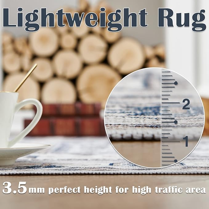 jinchan Kitchen Runner Rug 3x7 - Vintage Floral Machine Washable Non-Slip Hallway Runner Rug with Rubber Backing Ultra-Thin Carpet for Bedroom Laundry Room Farmhouse (3x7ft,Blue)