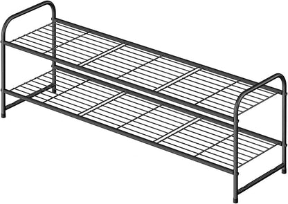 2 Tier Shoe Rack for Closet, 44 Inch Extra Long Shoe Storage Organizer for Shelves, Heavy Duty Metal, Easy Assembly, Black