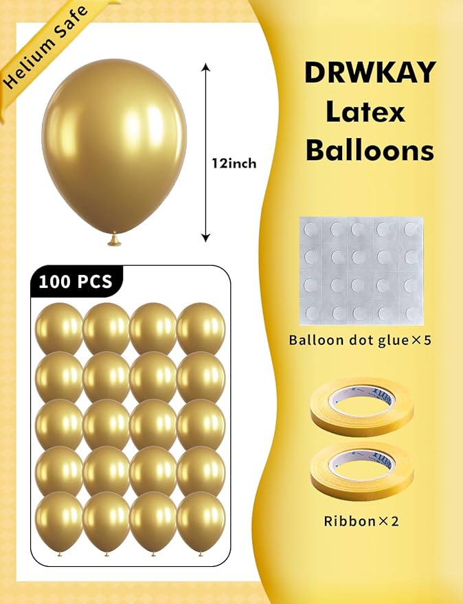 Metallic Gold Balloons 100 Pack, 12 Inch Chrome Latex Helium Garland for Elegant Birthday Wedding Baby Shower Arch Party Decorations