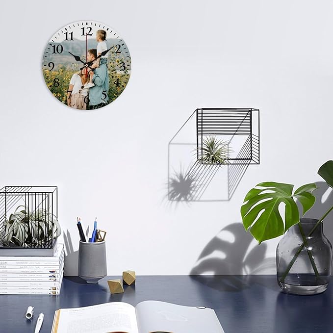 Custom Clock Personalized Round Wall Clock with Photo Customized Picture Clock for Bedroom Living Room Kitchen Decor