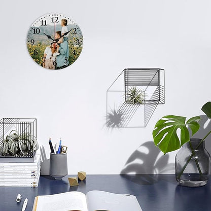 Custom Clock Personalized Round Wall Clock with Photo Customized Picture Clock for Bedroom Living Room Kitchen Decor