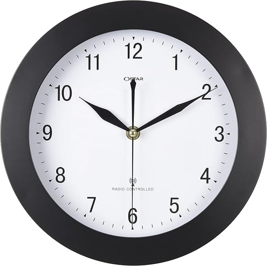 Atomic Wall Clock，US Auto Calibration Time 10 Inch Round Clock, Battery Operated