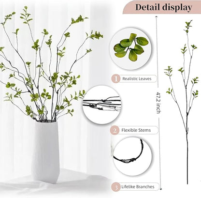 4 Pcs Artificial Ficus Branches Faux Eucalyptus Stems, 47.2 Inch Fake Greenery Stems Realistic Touch Faux Branches for Vase for Office Home Wedding Vase Filler Decoration