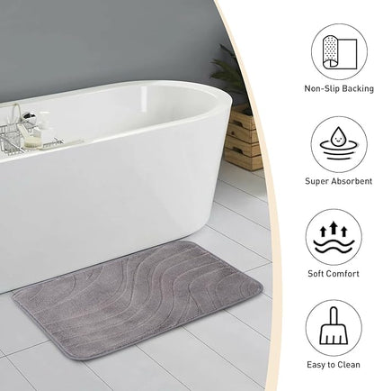 Bath Mats 36x24 Non-Slip Absorbent Bathroom Rug, Quick Dry Machine Washable Shower Tub Mat with Rubber Backing, Soft Floor Carpet for Bathroom Decor Wave Dark Grey