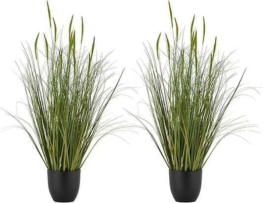 VEVOR Artificial Grass Plant, 2 Pack 35 inch Cattail Grass in Pot, Premium PVC Faux Fake Greenery Shrubs Plant for Indoor Outdoor House Home Garden Office Room Décor, Housewarming, Green